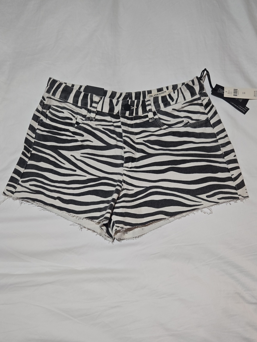 Anthropologie Blank NYC Zebra-Print Denim Shorts - Chocolate Brown & Cream